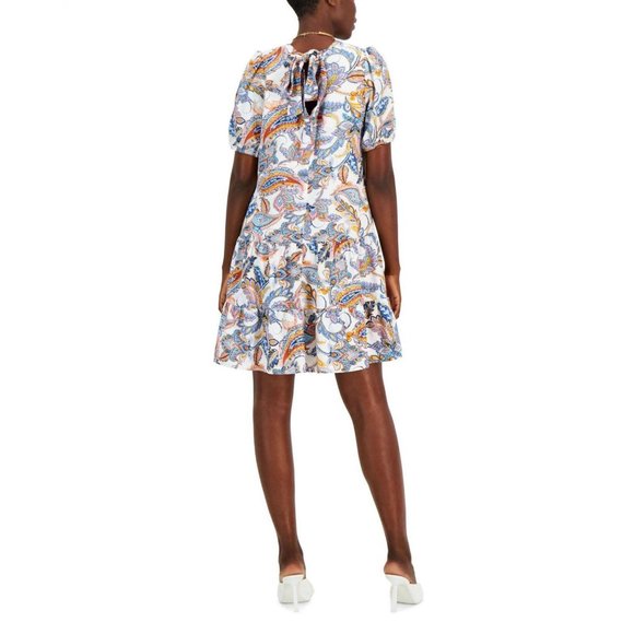 NWT Inc International Concepts V-Neck Shift Dress 10840333 XS White Combo - Picture 2 of 5